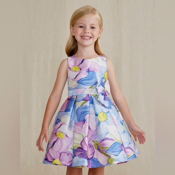 Abel & Lula Formal Lilac Dress w/ Matching Bow - Picture 2 of 5
